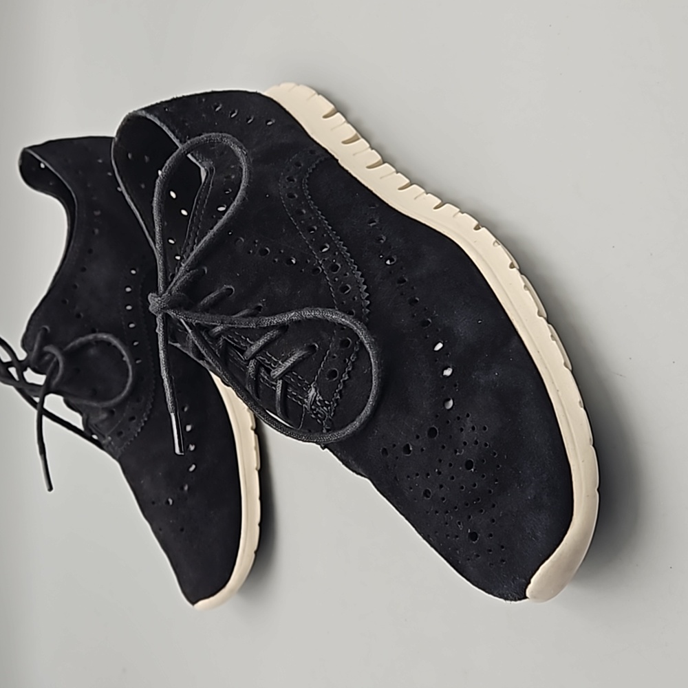 Cole Haan Black Suede Wingtip Sneakers with Cream Sole